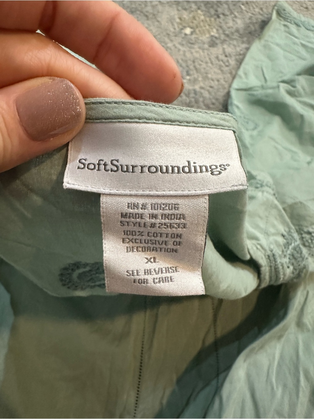 Soft Surroundings Sage Green XL 100% Cotton Cottagecore - Picture 4 of 10